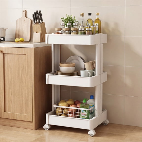 15.5"14.5"30" 3-Tier Rolling Storage Cart DIY Detachable Ventilated Trays 360 Casters 80 LBS Capacity for Kitchen & Bathroom