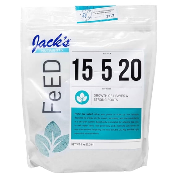 15-5-20 Water Soluble Fertilizer - Lower pH for Hydroponics, Leaf & Root Growth - 2.2lbs - Continuous Liquid Feed, City & Well Water Compatible