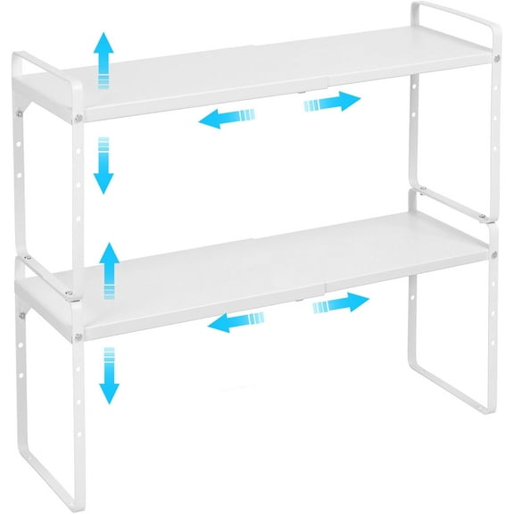 15.5 to 25.5 Inch Expandable Kitchen Cabinet Organizer Shelf, 30 LBS Heavy Duty Stackable Kitchen Counter Storage Shelves Organizers, 2 Pack Adjustable Small Storage Shelf Rack For Cabinet Cupboard