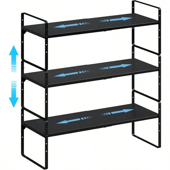15.5 to 25.5 Inch Kitchen Cabinet Shelf Organizers Adjustable Kitchen Counter Shelf Organizer Set of 3 Expandable Countertop Storage Shees Stackable Design 30LBS Heavy Duty Space Saver