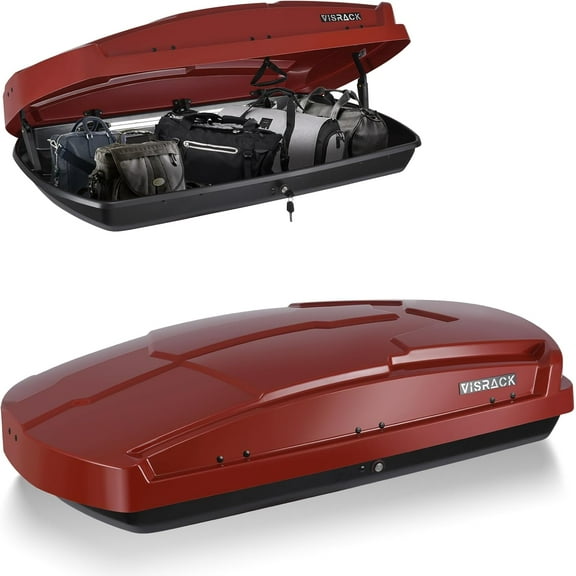 15.5 Cubic Feet Rooftop Cargo Carrier Box, Heavy Duty Hard Shell Roof with Security Keys, Waterproof Rooftop Cargo Box, 58.3 (L) x35.4 (W) x 13(H) Inches, (Tool-Free Install), Red