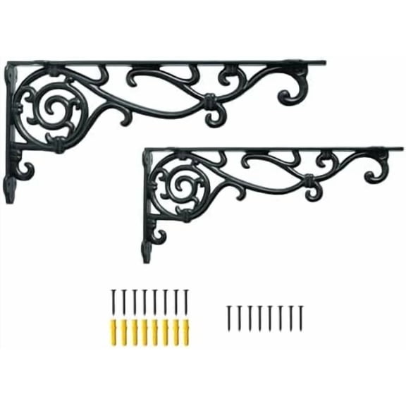 15.5'' Decorative Shelf Brackets,2 Pack Cast Iron Shelf Supply,15.5 x 7.2 Inch Antique Black Corbel,Screws Anchors Included$$Tools & Hardware Other