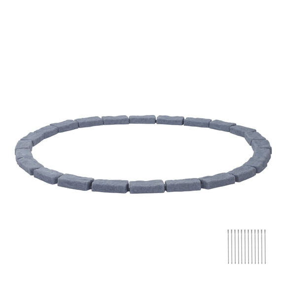 15.5 FT No-Dig Faux Stone Landscape Edging Kit, 4 Sections Artificial Brick Garden Border, 12 Spikes & End Caps, for Lawn Flower Bed, Gray
