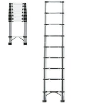 15.5 FT Telescoping Ladder, Stainless Steel Folding Extension Ladder with Locking Mechanism, Multi-Purpose Collapsible, for Home or RV Outdoor Work, Heavy Duty 330 lbs Load 15.5 FT