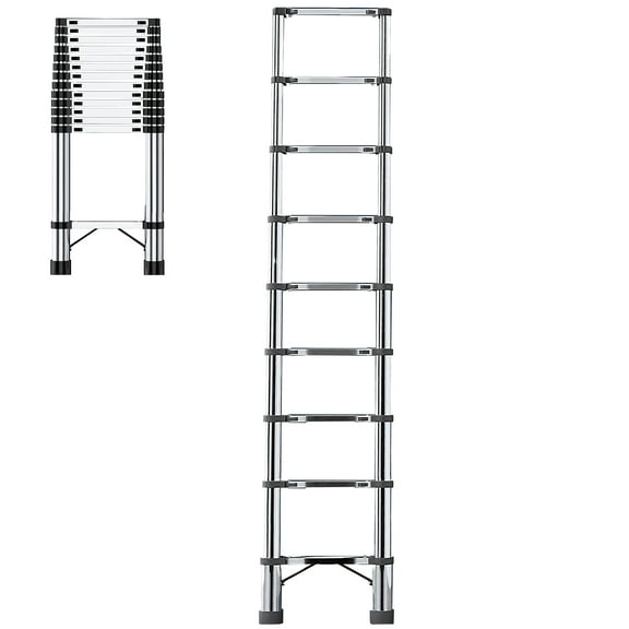 15.5 FT Telescoping Ladder, Stainless Steel Folding Extension Ladder with Locking Mechanism, Multi-Purpose Collapsible, for Home or RV Outdoor Work, Heavy Duty 330 lbs Load 15.5 FT