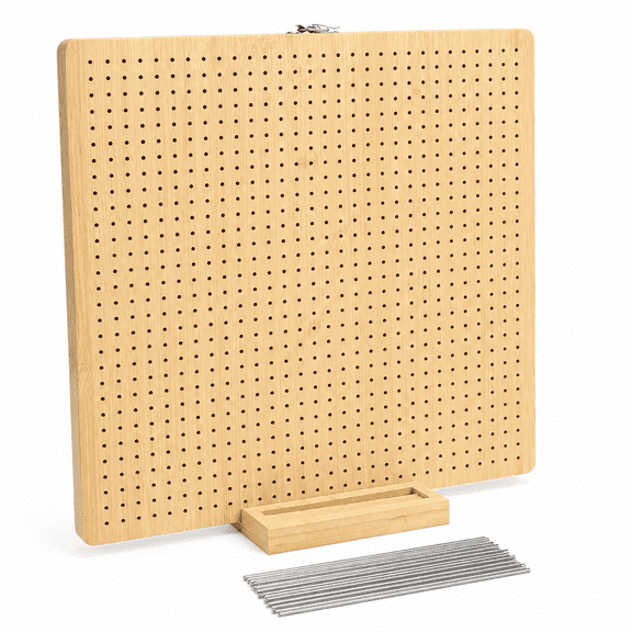 15.5" Foldable Crochet Blocking Board with 35 Pegs - Large Bamboo Granny Square Blocking Board, 900 Holes, for Crochet Knitting Projects, Gift for Crocheters (Wood)