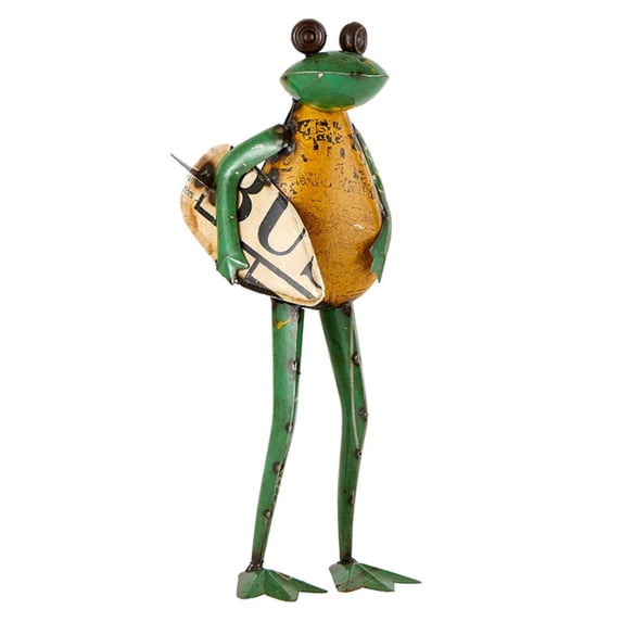 15.5" Green and Yellow Stylish Unique Iron Frog with Surfboard Decor