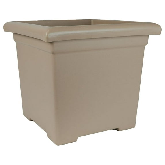 15.5 Inch Accent Square Planter - Lightweight Decorative Outdoor Plant Pot with Drainage for Front Porch, Deck, Patio, Sandstone
