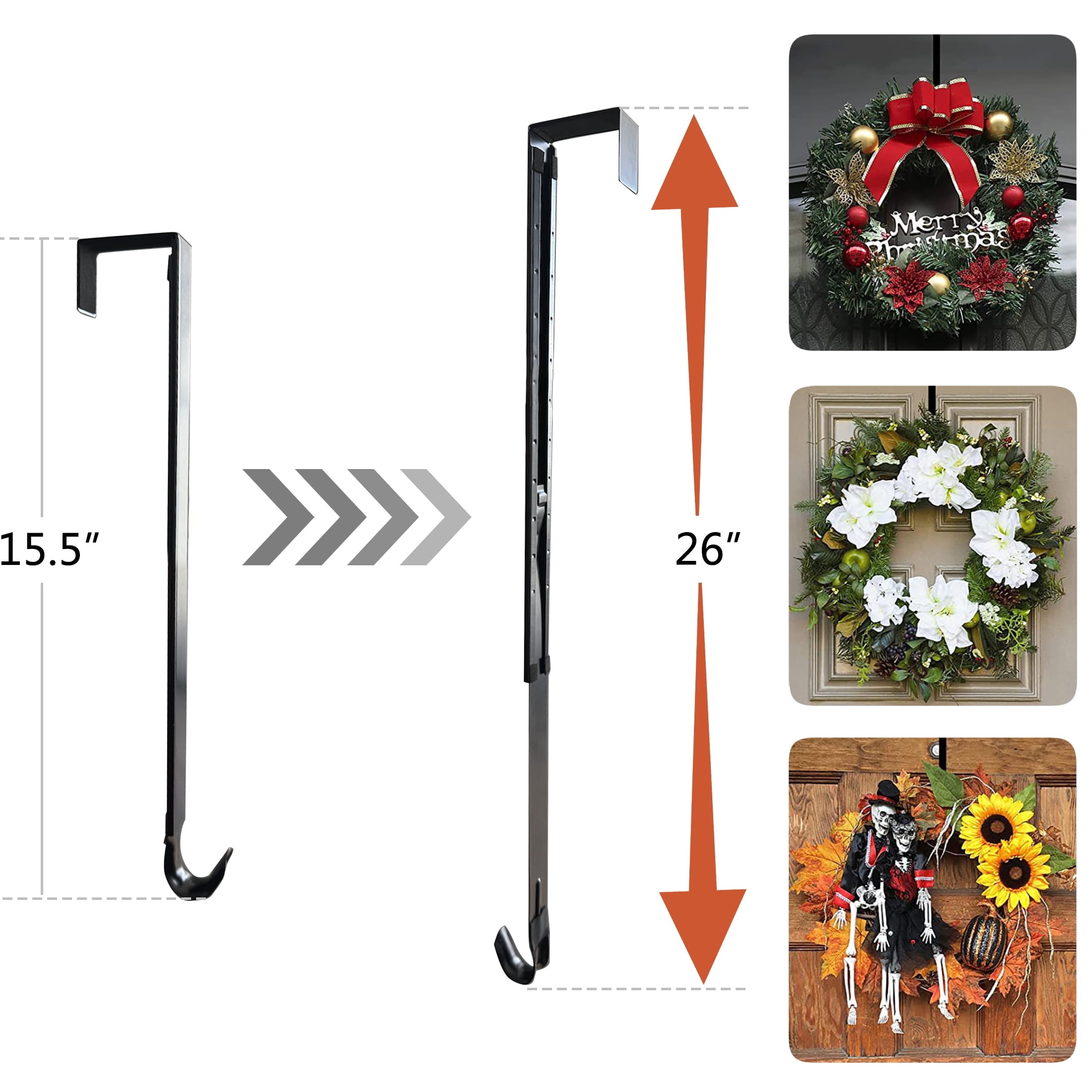 15.5Inch Adjustable Wreath Hanger, OvertheDoor Wreath Hook, Door