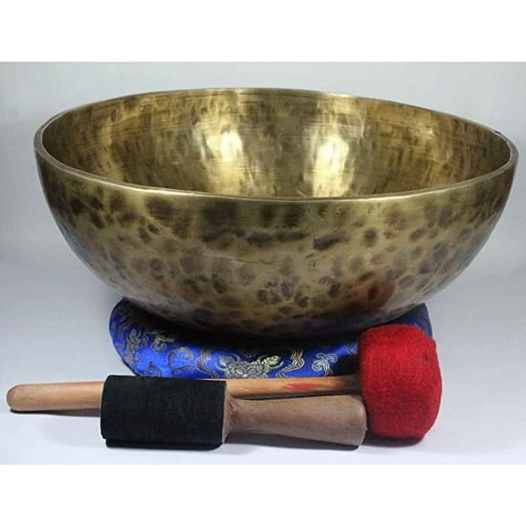 15.5 Inch Old Looking Handmade Tibetan Singing Bowl with Set