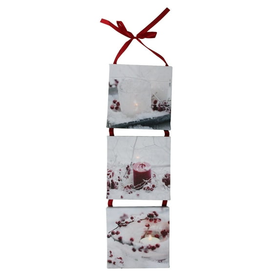 Northlight LED Lighted Winter Frost Berry and Candle Christmas Wall Art Decoration - 15.5"