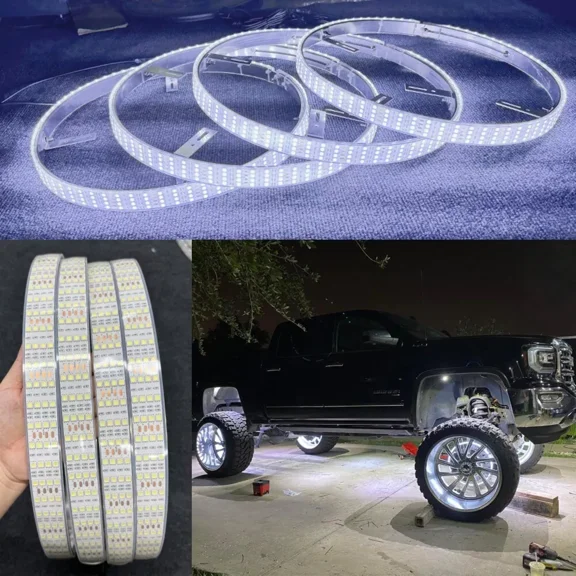 15.5" Quad Row 4Rolls Brightest LEDs Wheel Rim Lights for Car Truck Vehicle Bluetooth Control Strobe Flash Breath illuminated LED Rim Tire Light