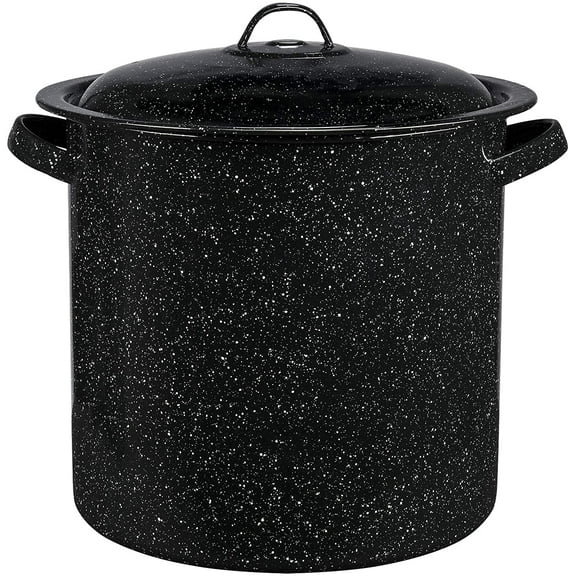 15.5-Quart Stockpot Large Capacity for Soups Stews Pasta Durable Graniteware with Non-Stick Surface for Easy Cleaning Chip-Resistant & Even Heat Distribution Speckled Black