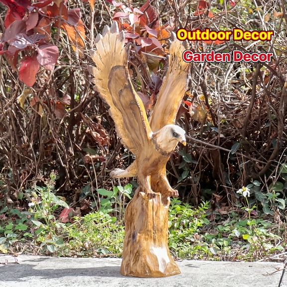 15.5" Tall Lifelike Resin Eagle Statue - Majestic Outdoor Garden Decor with Detailed Feather Texture, No Power Needed, Classic Style for Any Setting, Eagle Decor