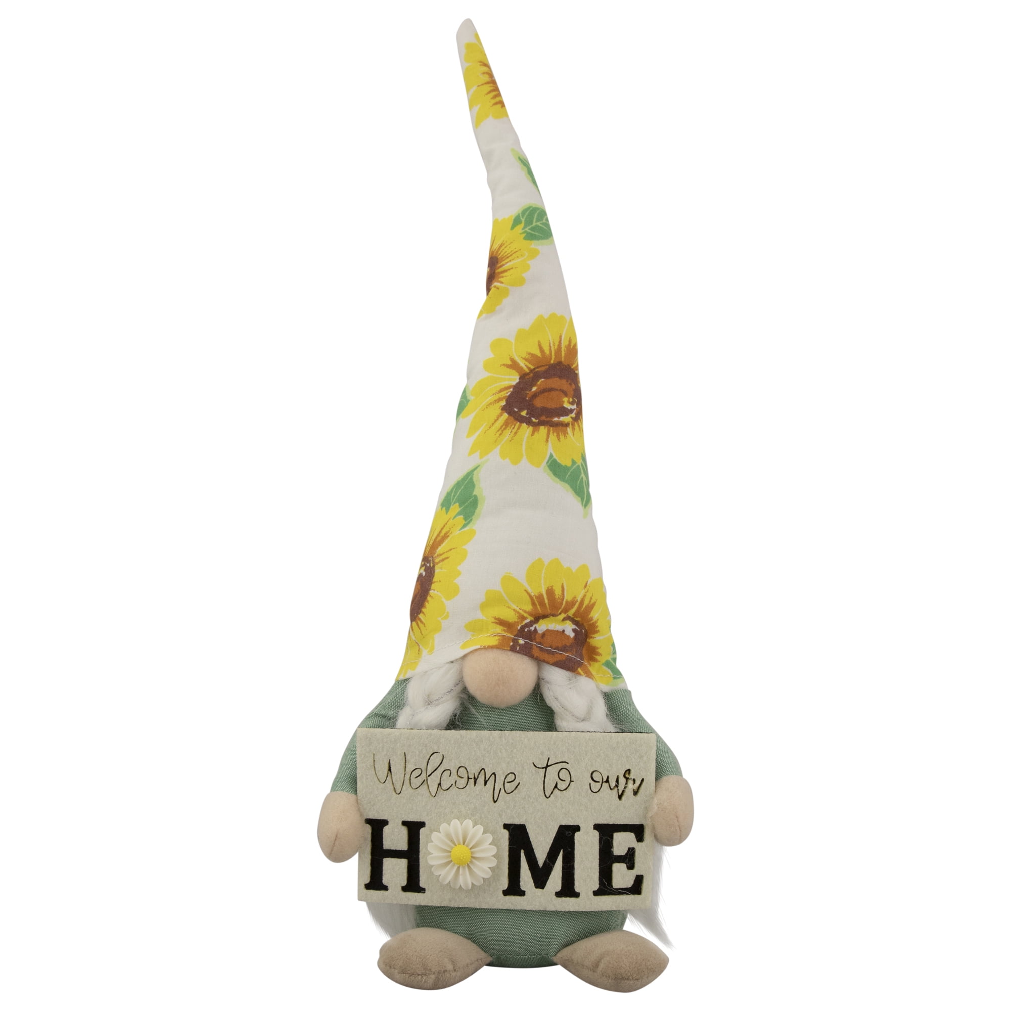 15.5" Spring Gnome Figurine with Sunflower Hat and Welcome Sign
