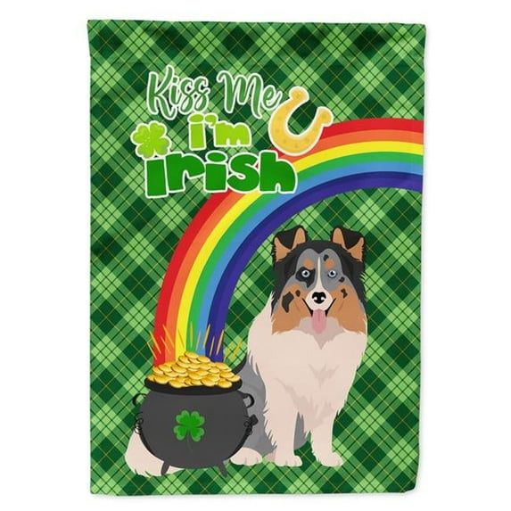 15.5 x 11.25 in. Blue Merle Sheltie Saint Patricks Day Flag - Garden Size