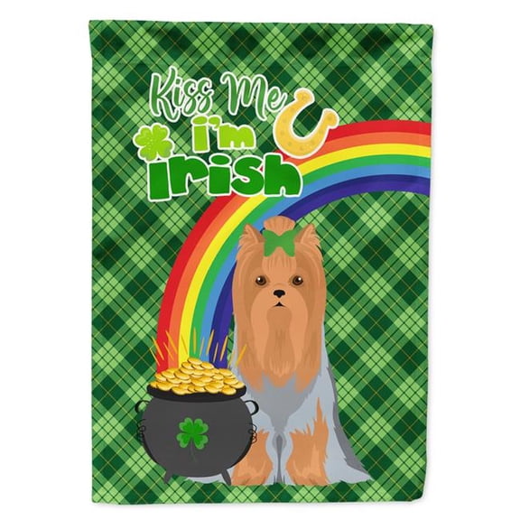 15.5 x 11.25 in. Blue & Tan Full Coat Yorkshire Terrier Saint Patricks Day Flag - Garden Size