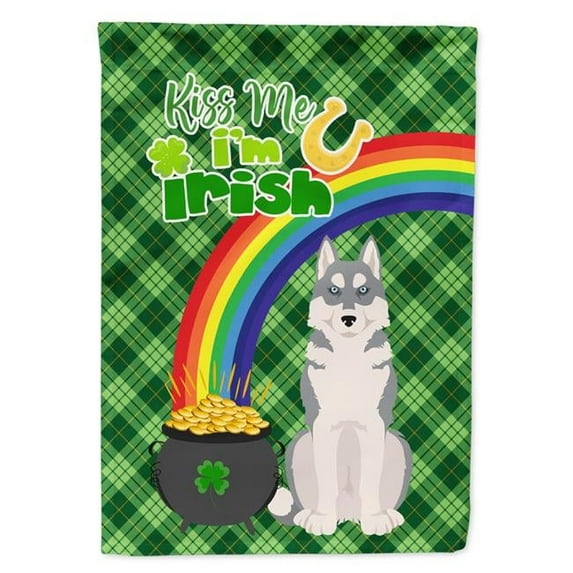 15.5 x 11.25 in. Grey Siberian Husky Saint Patricks Day Flag - Garden Size