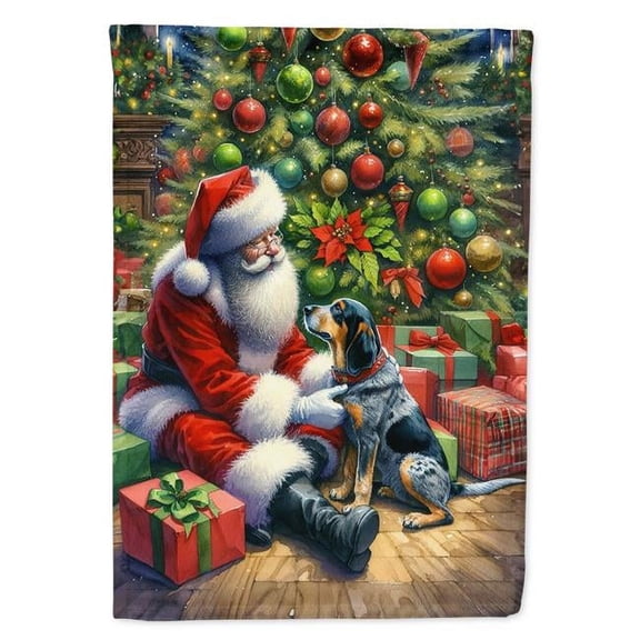 15.5 x 11.25 in. Unisex Bluetick Hound & Santa Claus Polyester Fabric Garden Flag