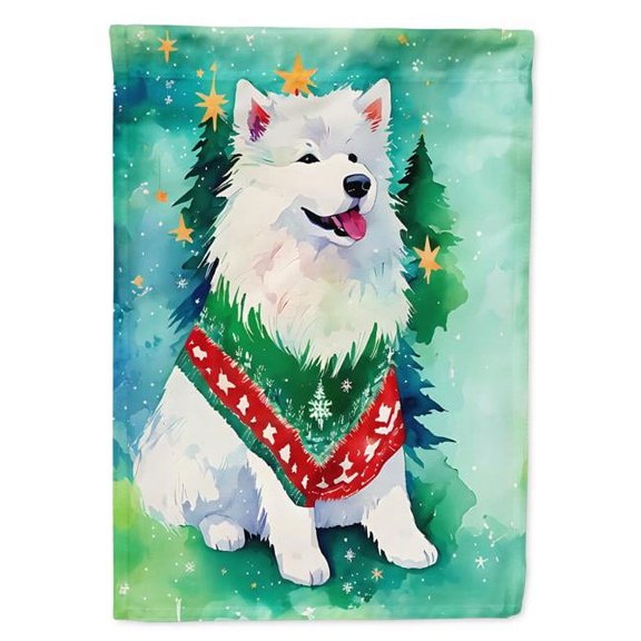 15.5 x 11.25 in. Unisex Samoyed Christmas Polyester Fabric Garden Flag