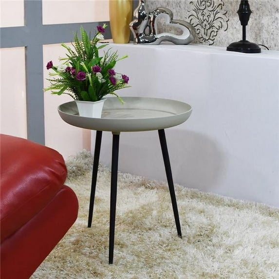 15.5 x 15.5 x 17.5 in. Handmade Aluminium & Iron Round Tray Side Table, Ivory