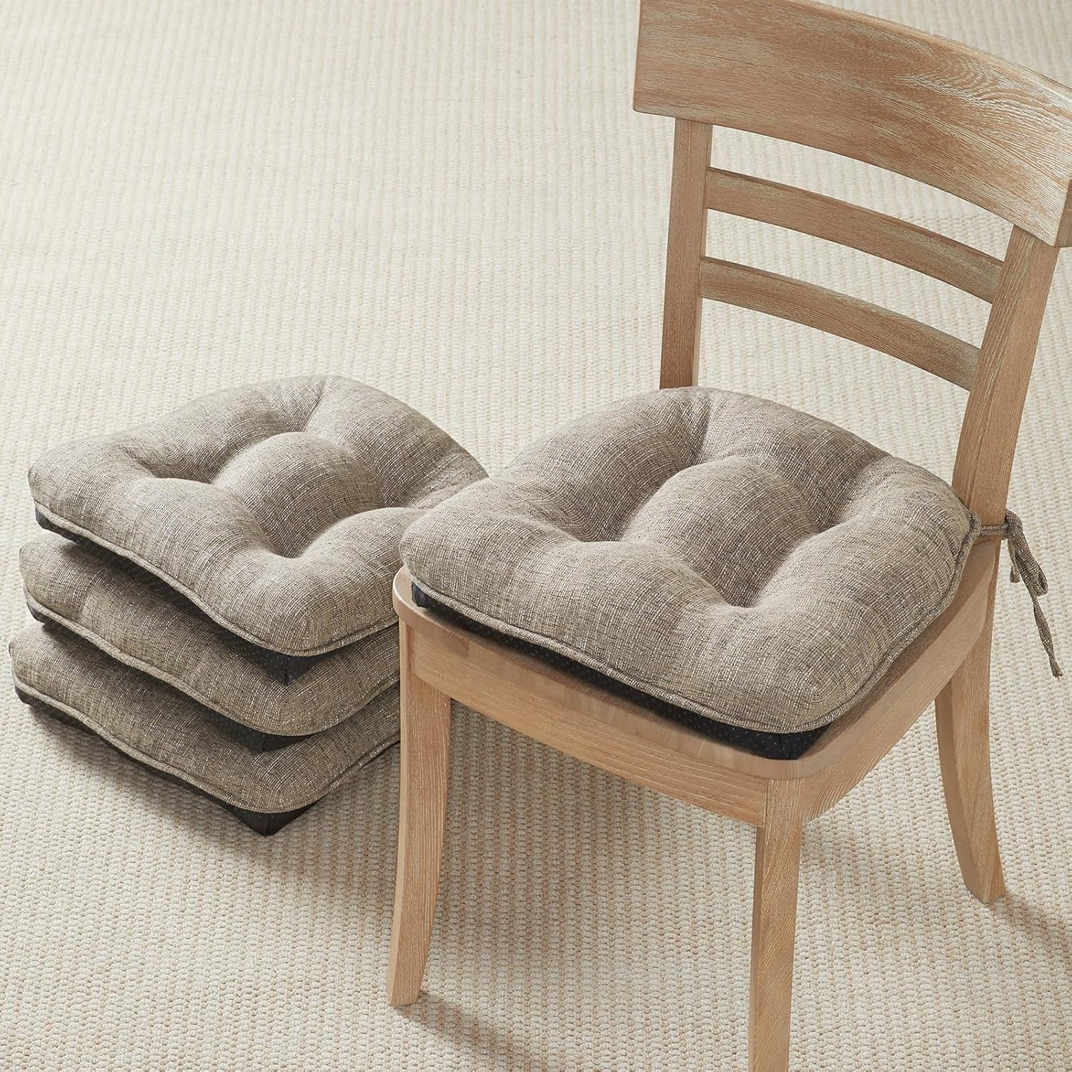 Coolboss Outdoor Chair Cushions Set Of 4 - 18.5"x16"x3", Grey, Water Resistant, With Non-Slip Ties