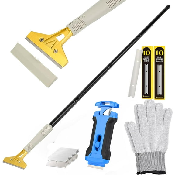 15''-58'' Long Handle Adjustable 4'' Razor Blade Scraper Tool Floor Wallpaper Cooktop Scraper for Cleaning Concrete, Vinyl, Tile,Floors, Walls