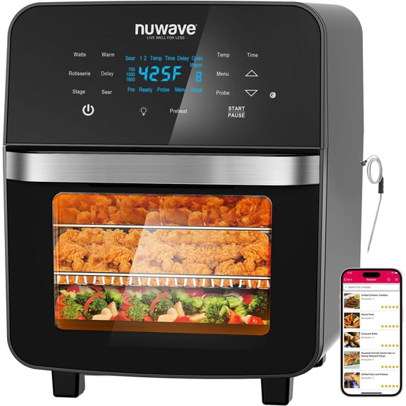 15.5Qt 10-IN-1 Air Fryer Rotisserie Oven, XL Family Size, Even & Crisp AirFry, Reheat, Roast, Dehydrate for Quick Meals, 50-425F Control, 100 Presets & 50 Memory, Dishwasher-Safe, 1800W