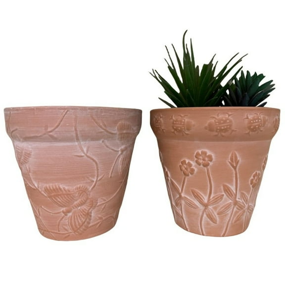 15.5cm White Wash Embossment Pot with Indoor and Outdoor Features (2 Count)