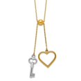 thumbnail image 1 of 15.5mm 14k Solid Gold Two-tone Polished Adjustable-Dangle Love Heart and Key Necklace 17 Inch Pendant Necklace for Women, 1 of 2