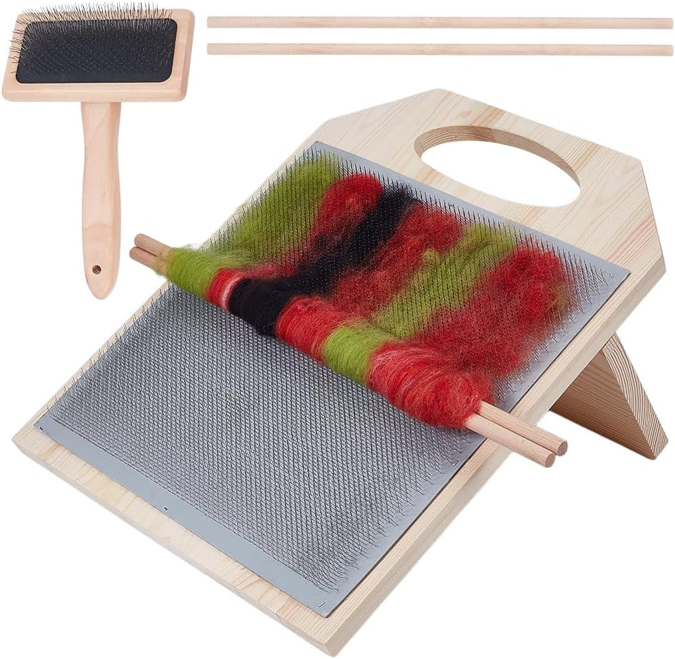 15.5x12.4inch Wool Blending Board Carding Brush Set Fiber Blending Board with 1pcs Wool Brush 2pcs Wood Craft Sticks
