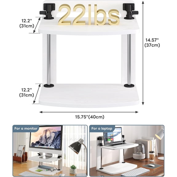 15.6 14 13.3 Inch Laptop Computer Monitor Stand Riser for Reduced Neck Strain, Adjustable Height Desk Shelf Organizer Monitor Riser Stand for PC Monitor Laptop - Withe - Wood Grain, MR01-L