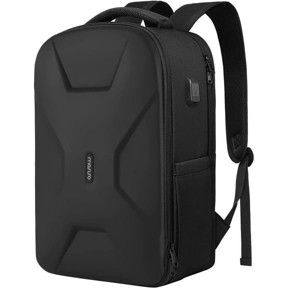 15.6-16 inch 35L Laptop Backpack with USB Charging Port for Women Men, Waterproof Hardshell Travel Business Computer Bag, Anti-Theft Daypack with Luggage Strap, Black