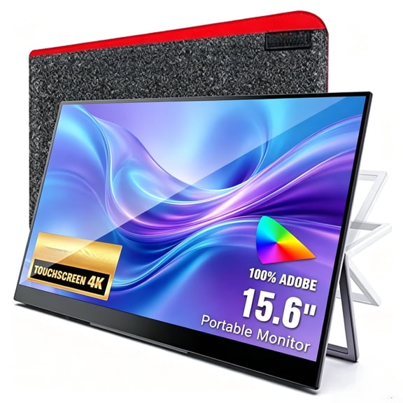 15.6" 4K Touchscreen Portable Monitor, 3840x2160 UHD with 100% Adobe RGB, USB-C & HDMI External Display for Laptop MacBook PS5 PS4 Xbox, Built-in Speakers with Kickstand
