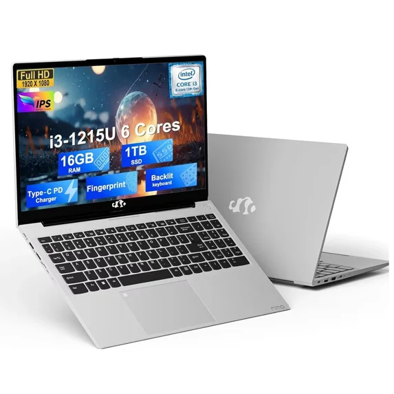 15.6'' Business Laptop 16GB RAM 1TB SSD 12th Gen Intel Core i3-1215U (6-Cores Up to 4.4GHz Beat i5-1135G7) Type-C 65W PD Fast Charger FHD IPS Laptop Win 11 Fingerprint Backlit Keyboard Wi-Fi6 Silver