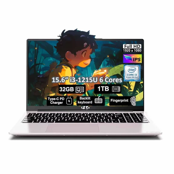 15.6" Business Laptop, 32GB RAM 1TB SSD Intel 6 Core i3-1215U(Beat i5-1135G7, Up to 4.4GHz) Computer with Backlit Keyboard Fingerprint 65W Type C
