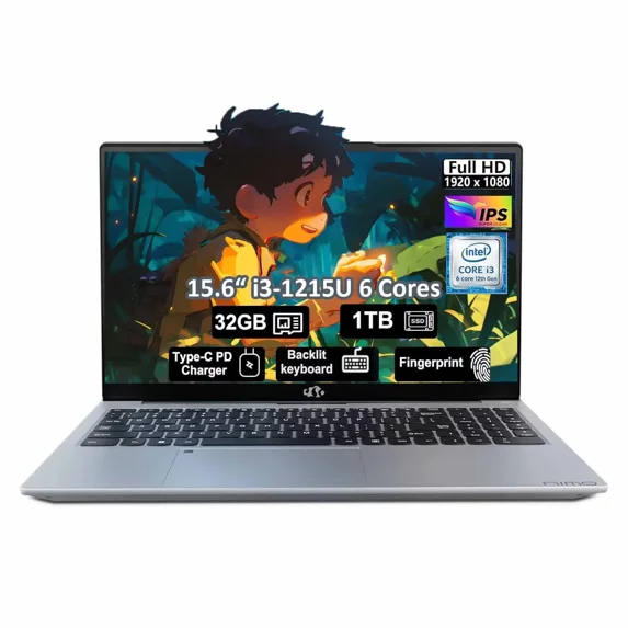 15.6" Business Laptop, 32GB RAM 1TB SSD Intel 6 Core i3-1215U(Beat i5-1135G7, Up to 4.4GHz) Computer with Backlit Keyboard Fingerprint 65W Type C