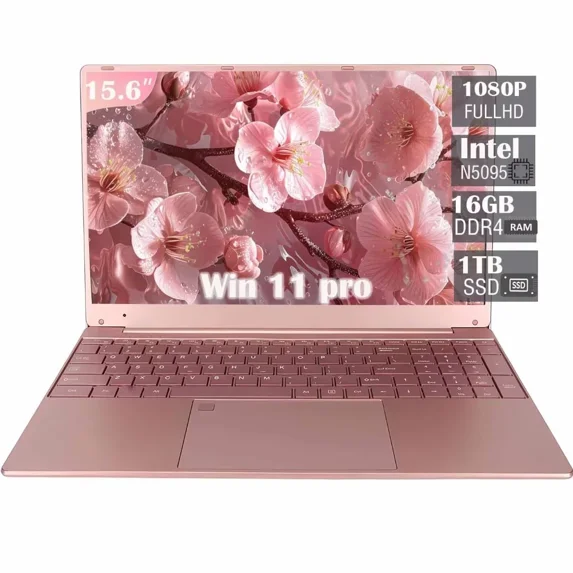 15.6" Business Laptop Computer,16GB DDR4 1TB SSD,Quad-Core Intel N5095 CPU(Up To 2.9GHz),Student Laptop With 1080P FHD Display,2.4/5G WiFi,BT 4.2,Webcam,USB 3.0,Backlit Keyboard(Pink)
