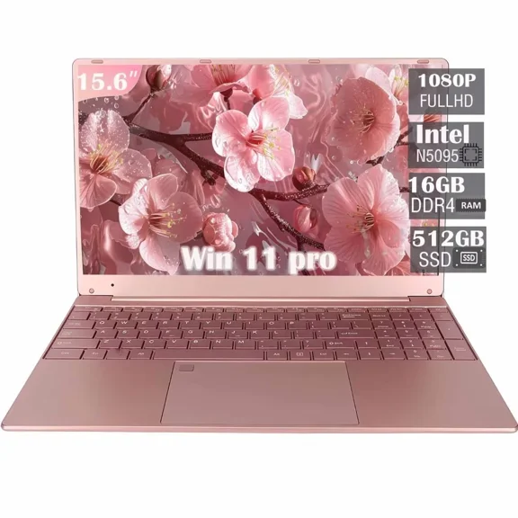 15.6" Business Laptop Computer,16GB DDR4 512GB SSD,Quad-Core Intel N5095 CPU(Up To 2.9GHz),Student Laptop With 1080P FHD Display,2.4/5G WiFi,BT 4.2,Webcam,USB 3.0,Backlit Keyboard(Pink)