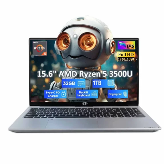 15.6" Business Laptop Computer , AMD Ryzen 5 3500U(Beat i5-1135G7, 4 Cores Up to 3.7GHz), 32GB RAM 1TB SSD,65W Type-C, Fingerprint, Backlit Keyboard, Wi-Fi 5, BT5.2, Blue