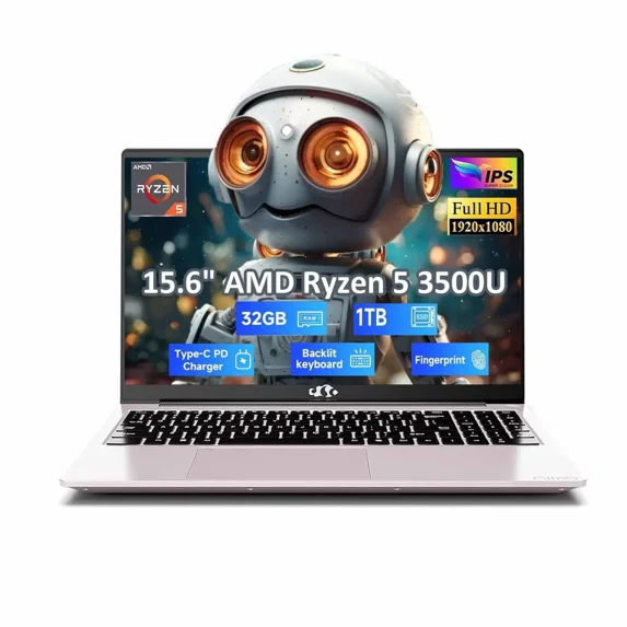 15.6" Business Laptop Computer , AMD Ryzen 5 3500U(Beat i5-1135G7, 4 Cores Up to 3.7GHz), 32GB RAM 1TB SSD,65W Type-C, Fingerprint, Backlit Keyboard, Wi-Fi 5, BT5.2, Blue