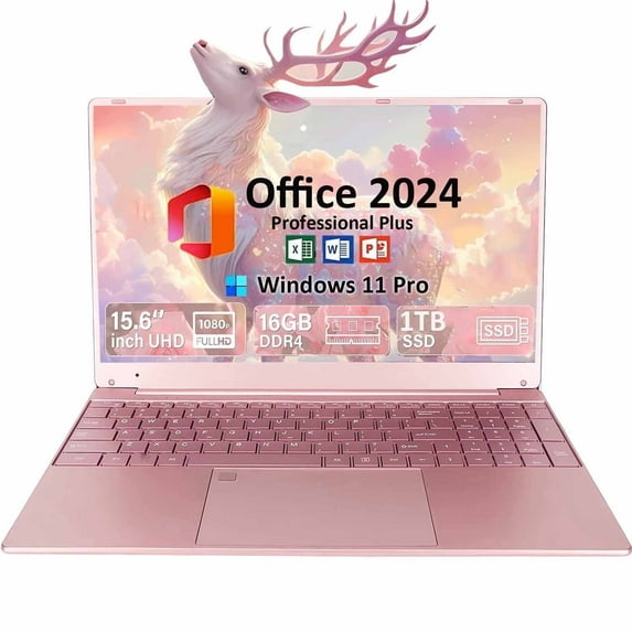15.6" Business Laptop Computer Office 2024 Student Laptop Computer Windows 11 Pro 16GB RAM 1TB SSD 2.9 GHz Intel Celeron N5095 Backlit Keyboard WiFi 5 BT 5.0 conference camera