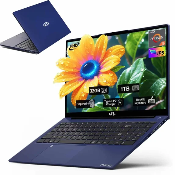 15.6 Business-gaming-Laptop 6-Cores AMD Ryzen 5 6600H 660M 6nm GPU 32GB DDR5 1TB SSD(Beat i5-12450H up to 4.5GHz)100W Type-C FHD IPS Laptop-Computer with Fingerprint Backlit Keyboard WiFi5 Win11