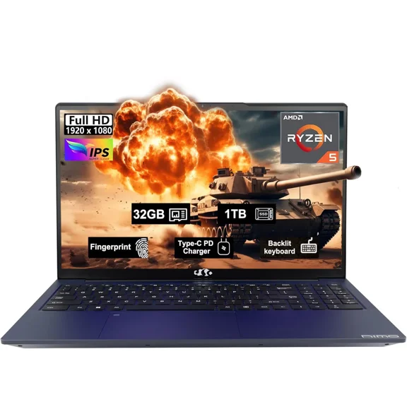 15.6" Business-gaming-Laptop 6-Cores AMD Ryzen 5 6600H 660M 6nm GPU 32GB DDR5 1TB SSD(up to 4.5GHz) Windows11 100W Type-C FHD IPS Laptop-Computer with Fingerprint Backlit Keyboard WiFi5