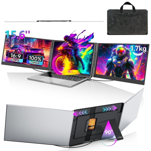 15.6" Detachable Triple Laptop Screen Extender, Ultra-Slim IPS 1080P FHD Portable Monitor with Kickstand & 180° Rotation, Plug & Play for Windows/Mac/Android