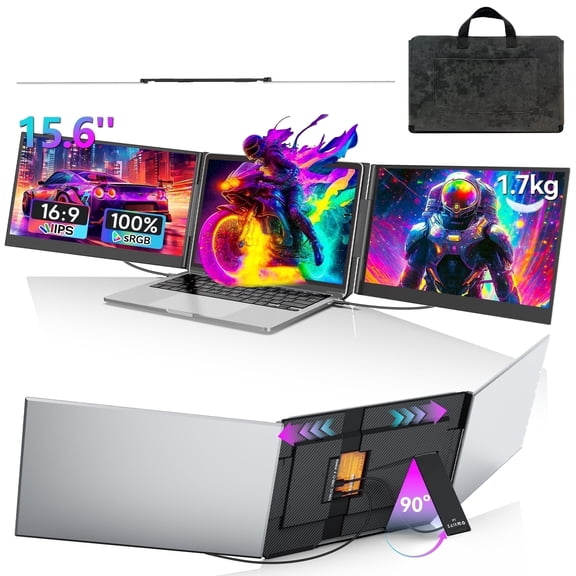 Livelect-m 15.6" Triple Laptop Screen Extender, Ultra-Slim IPS 1080P FHD Portable Monitor with Kickstand & 180° Rotation, Plug & Play for Windows/Mac/Android