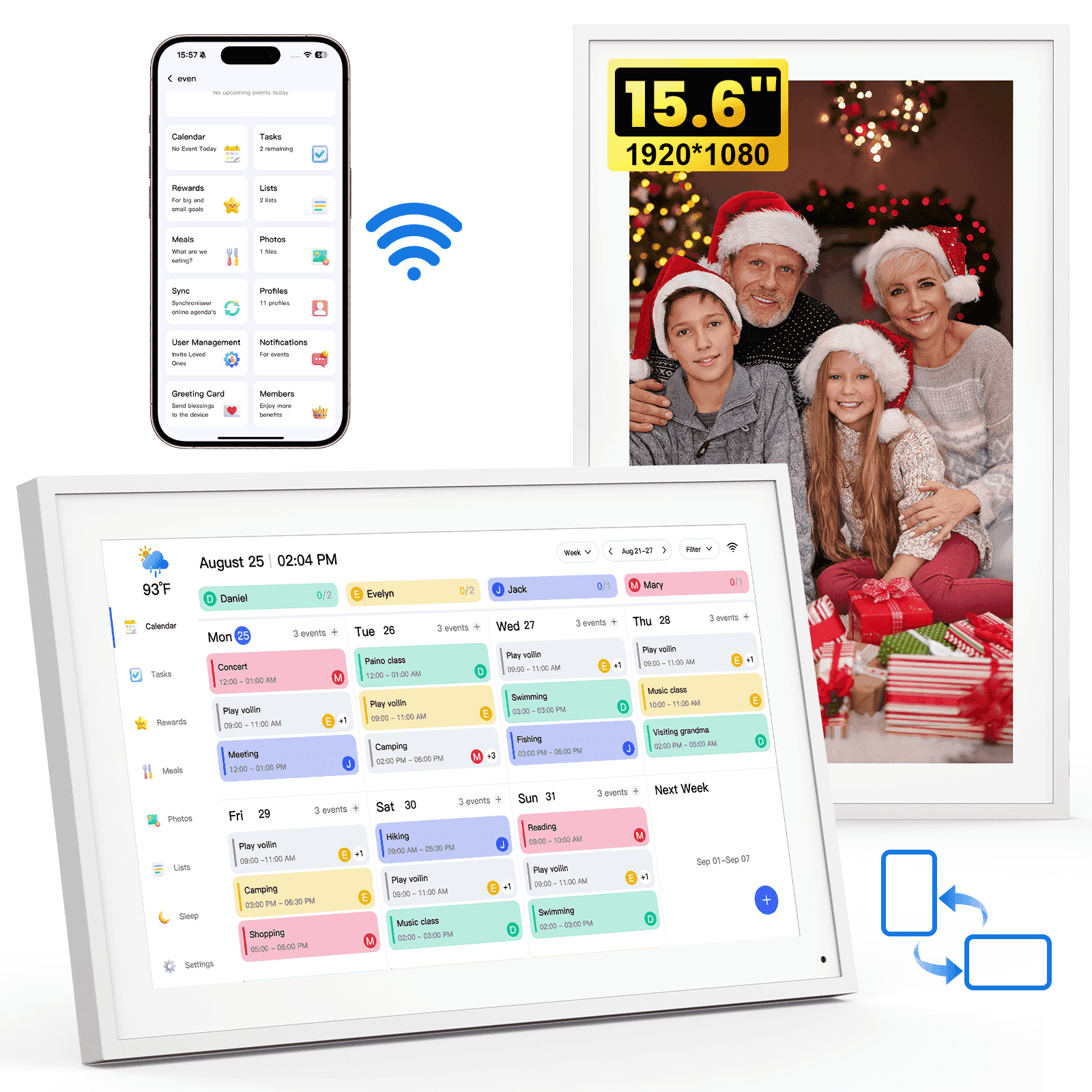 NEWYES 15.6" Digital Calendar 2026 Holiday Planning, Smart Family Schedules Meal Planner & Chore Chart,  Interactive Touchscreen, Wall & Desk Digital Picture Frame, Ideal Gift Choice for Mom