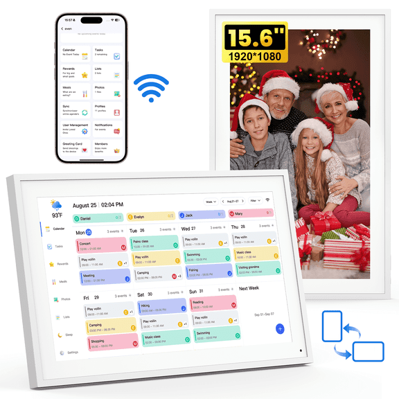 NEWYES 15.6" Digital Calendar 2026 Holiday Planning, Smart Family Schedules Meal Planner & Chore Chart, Interactive Touchscreen, Wall & Desk Digital Picture Frame, Ideal Gift Choice for Mom