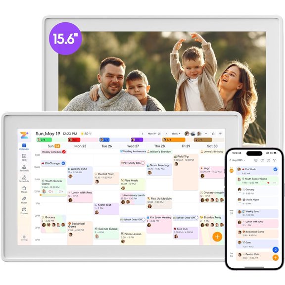 15.6" Digital Calendar, No Subscription Smart Wall Planner, Digital Photo Frame, Interactive Touchscreen Display with Sync for Chore Chart, Meal Planner, Task&Reward, Wall & Desk Mountable