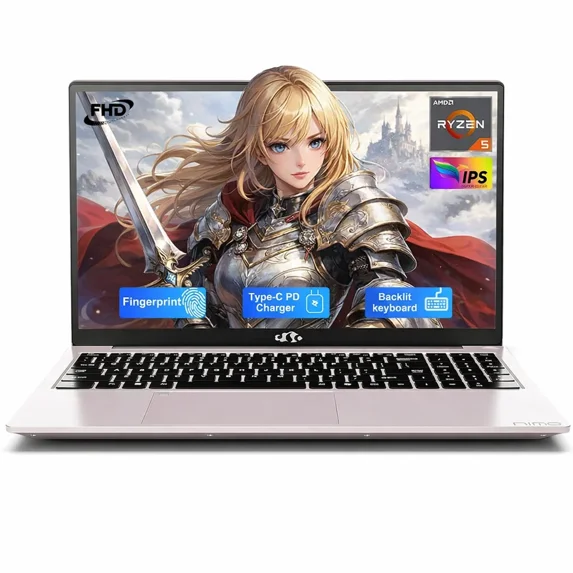 15.6" FHD Business Laptop 16GB RAM 512GB SSD AMD Ryzen 5 3500U Processor 65W Fast Charging Fingerprint Backlit Keyboard Win 11 Stylish Practical Laptop for Work Study Life (RoseGold)